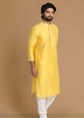 Yellow Plain Kurta Pajama image number 0